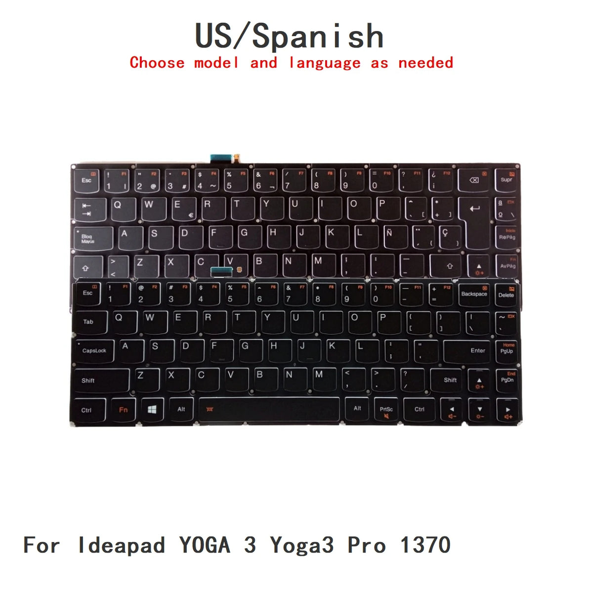 New US Spanish Language  Backlit Keyboard For Lenovo Ideapad YOGA 3 Yoga3 Pro 1370 Notebook PC Replacement Keyboard Lenovo laptop repair parts