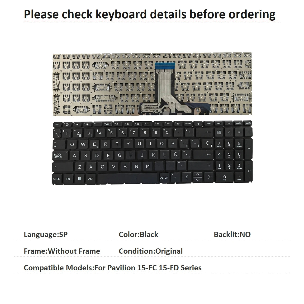New US Spanish Language  Backlit Keyboard For HP Pavilion 15-FC 15-FD Series Notebook PC Replacement Keyboard  HP laptop repair parts
