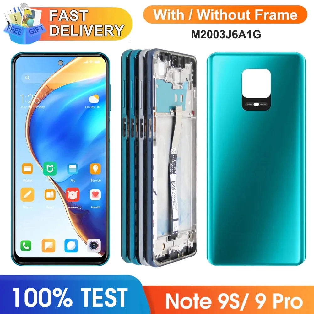 6.67" Screen for Xiaomi Redmi Note 9S M2003J6A1G Lcd Display Digital Touch Screen with Frame for Redmi Note 9 Pro Replacement Xiaomi phone repair parts
