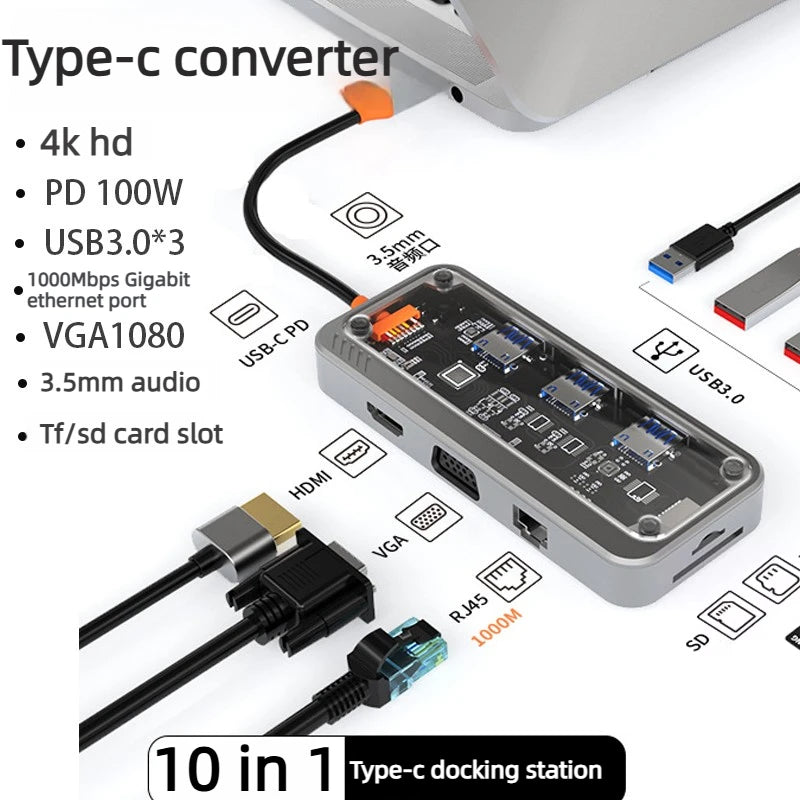 8K 4K 2K 30/60/240Hz USB Type C Docking Station to HDMI VGA RJ45 Adapter USB 3.0 HUB Splitter For Laptop phone Laptop Accessories