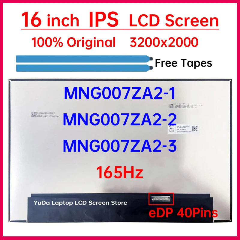 16" 165Hz Laptop LCD Screen MNG007ZA2-3 MNG007ZA2-2 MNG007ZA2-1 Display Panel Matrix Replacement 3200x2000 eDP 40 Pins Non-Touch Laptop screen replacement