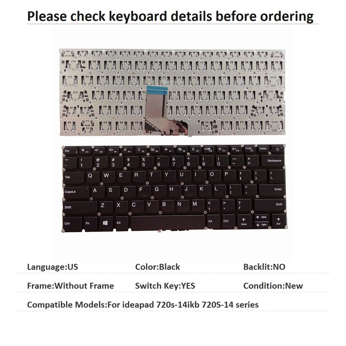 New US Spanish Language  Backlit Keyboard For Lenovo ideapad 720s-14ikb 720S-14 series Replacement Keyboard LCM16K8 SN20M62403 Lenovo laptop repair parts