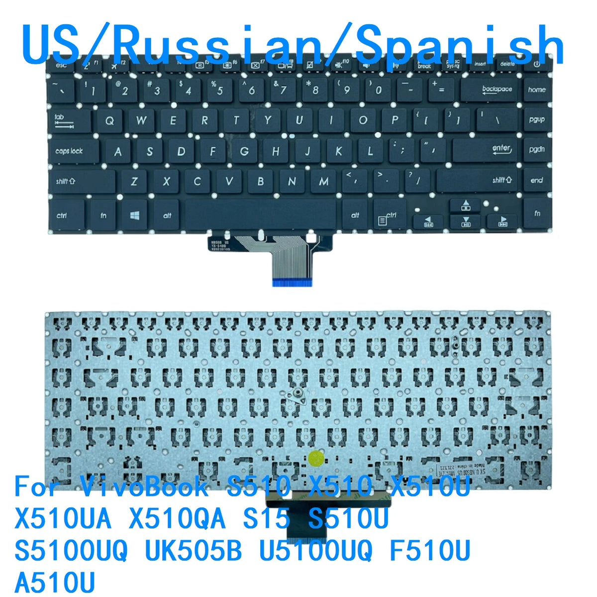 US Russian Spanish Backlit Keyboard For ASUS VivoBook S510 X510 X510U X510UA X510QA S15 S510U S5100UQ UK505B U5100UQ F510U A510U ASUS laptop repair parts