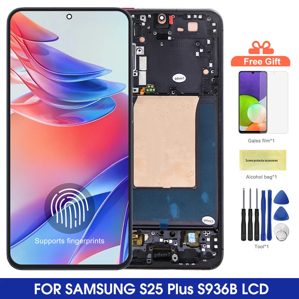 6.7'' AMOLED S25+ For Samsung S25 Plus S25+ S936B S936U S936W S936N S936E With Frame LCD Display Touch Screen Digitizer Assembly Samsung phone repair parts