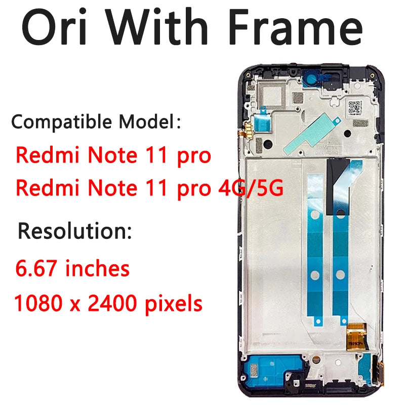 100% tested For Xiaomi Redmi Note 11 Pro LCD 2201116TG Touch Screen Digitizer For Redmi Note11Pro 5G 21091116I Display Frame Xiaomi phone repair parts