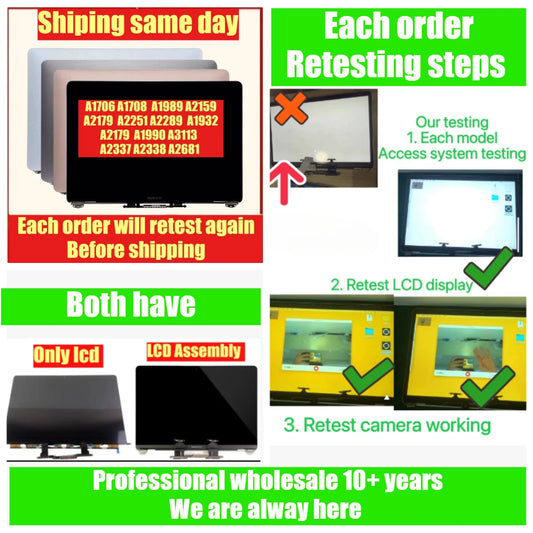 New LCD For Mac book A1706 A1708 A1989 A2159 A2179 A2251 A2289 A1932 A2179 A3113 A2337 A2338 A2681 LCD Screen Display Assembly
