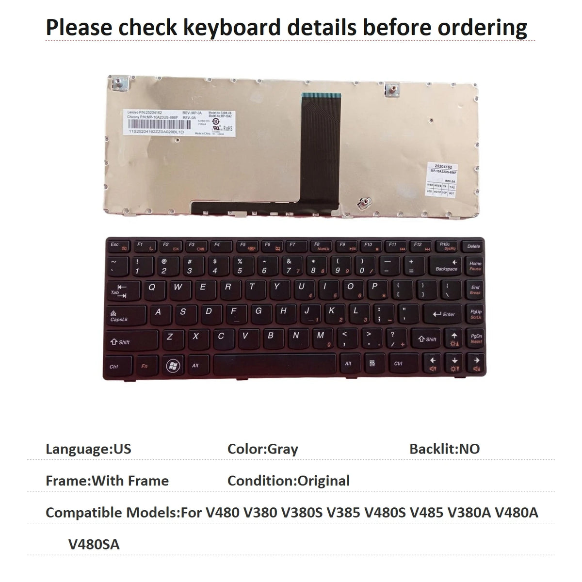 New US Language  Keyboard For Lenovo V480 V380 V380S V385 V480S V485 V380A V480A V480SA Notebook PC Replacement Keyboard Lenovo laptop repair parts