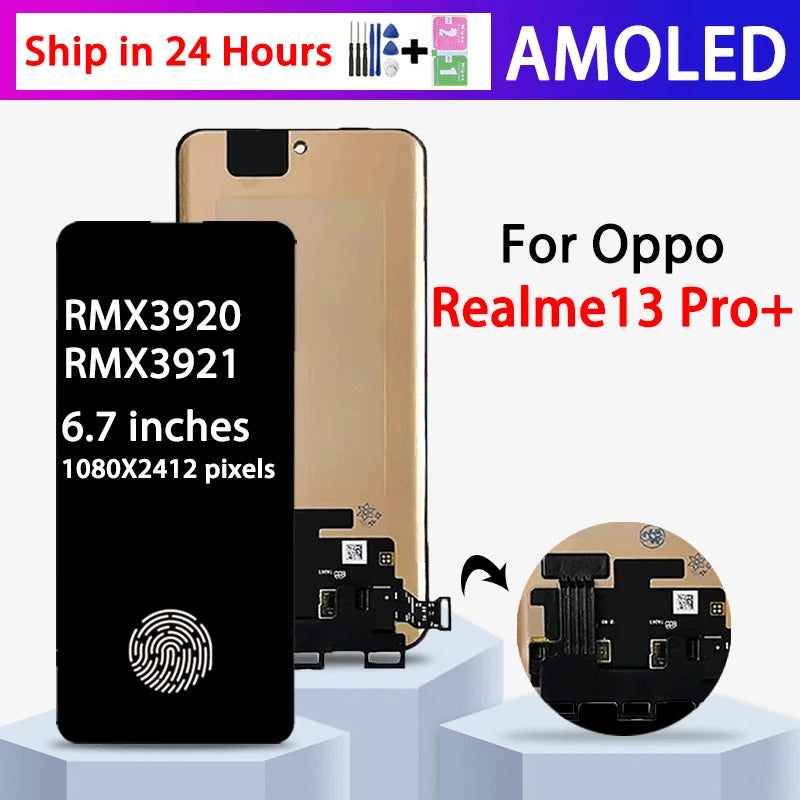 6.7“AMOLED For Realme 13 Pro Plus LCD RMX3920 Display Touch Screen Digitizer For Realme 13 Pro+ RMX3921 LCD Replacement  Oppo phone repair parts