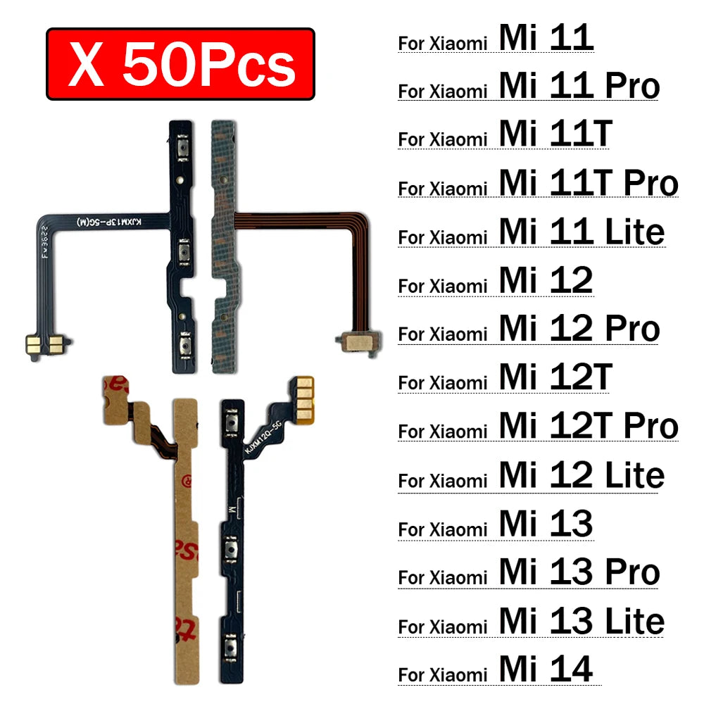 50Pcs, Power On Off Volume Side Button Key Flex Cable For Xiaomi Mi 11 11T 12 12T 12s 13 14 Pro Lite 12s Ultra  Xiaomi  Xiao mi phone repair parts