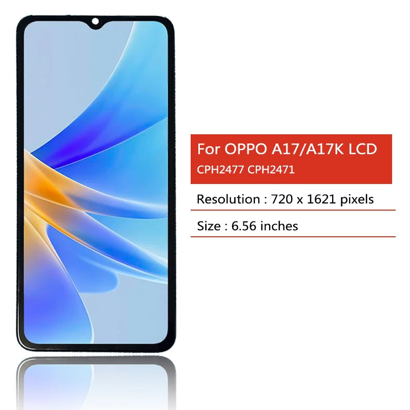 6.56" Screen For Oppo A17 LCD CPH2477 Display Screen Replacement  For Oppo A17K LCD CPH2471 Digital Touch Screen Assembly Oppo phone repair parts Realme phone repair parts