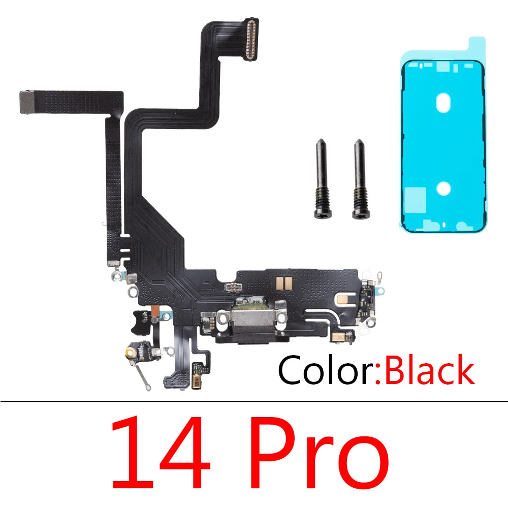 1set Charging Port Flex Cable for iPhone 14 Pro Max Plus USB Charger Dock Connector With Waterproof Microphone Ribbon Repair iPhone phone repair parts