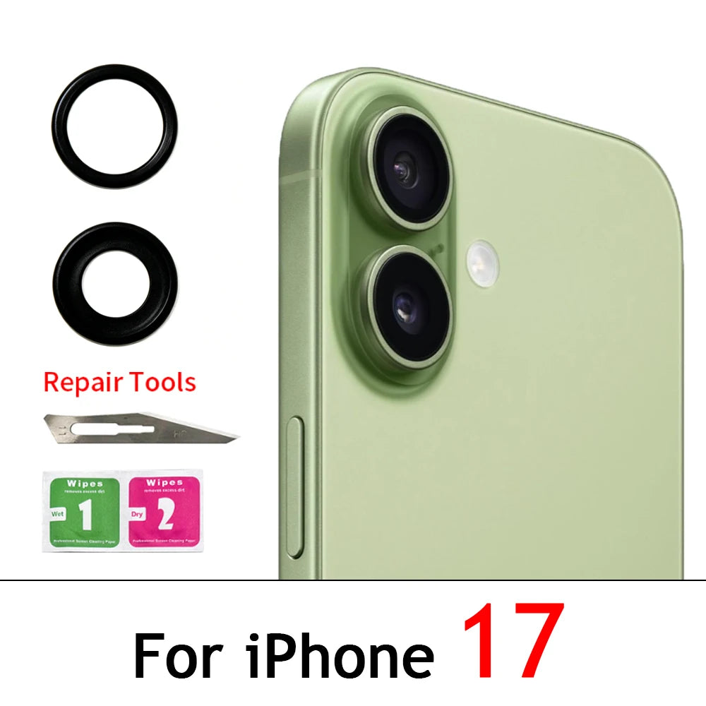 100Pcs/Lot, Rear Back Camera Glass Lens For iPhone 11 12 13 14 15 16 17 Pro Max Plus Mini With Adhesive Sticker iPhone phone repair parts