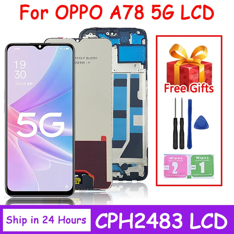 6.56“ Screen For OPPO A78 5G CPH2483 LCD Display Touch Screen Digitizer Assembly With Frame for OPPO A78 CPH2495 Display Frame  Oppo phone repair parts