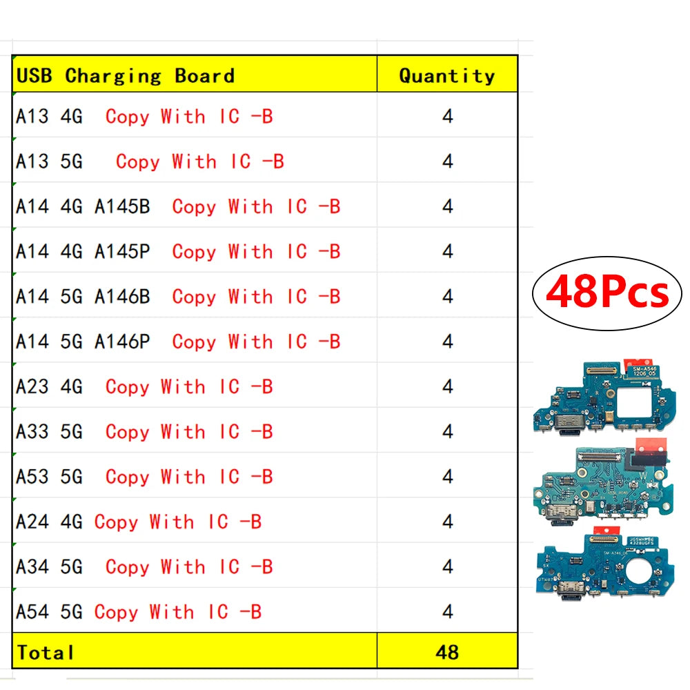 24Pcs, New For Samsung A13 A23 A33 A53 A14 A24 A34 A54 4G 5G USB Charge Port Jack Dock Connector Charging Board Flex Cable Samsung phone repair parts