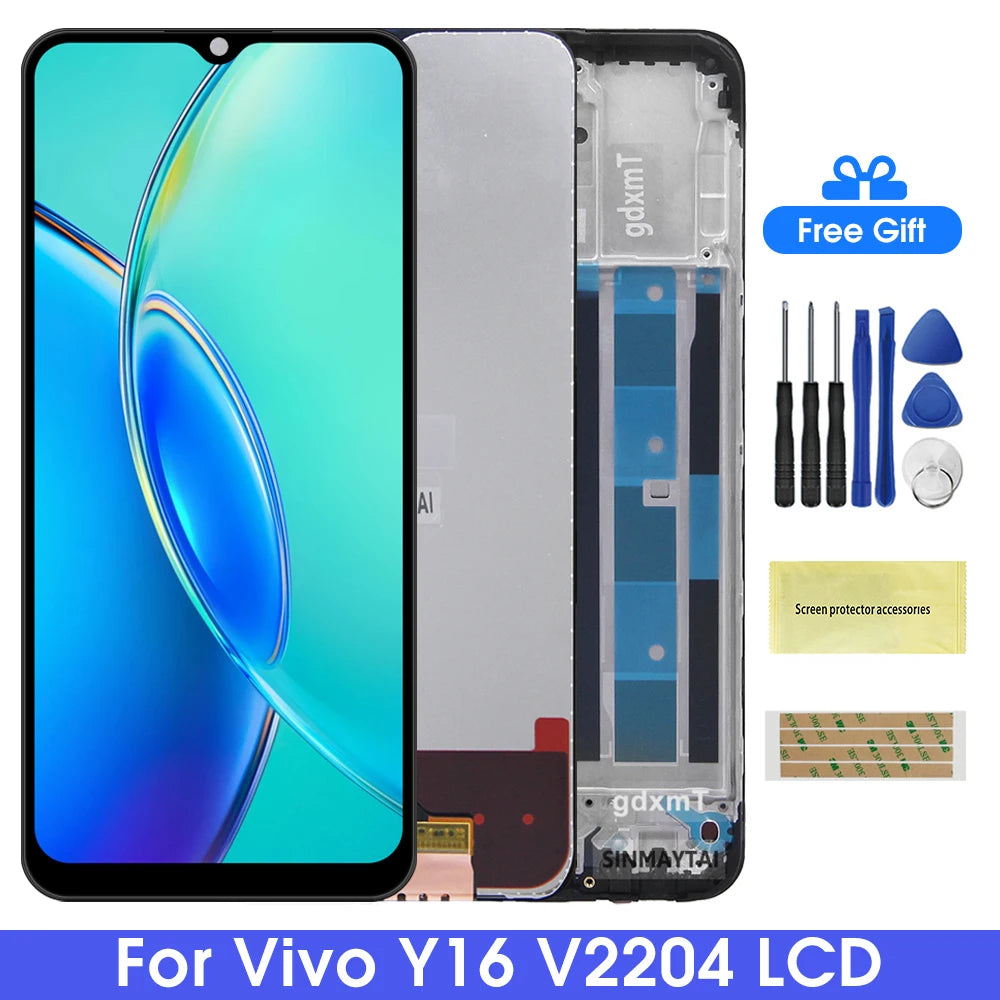 6.51" For vivo Y16 LCD Display V2204, V2214 Display Touch Digitizer Replacement Parts,With Frame For VIVO Y16 V2214 LCD Display Vivo phone repair parts