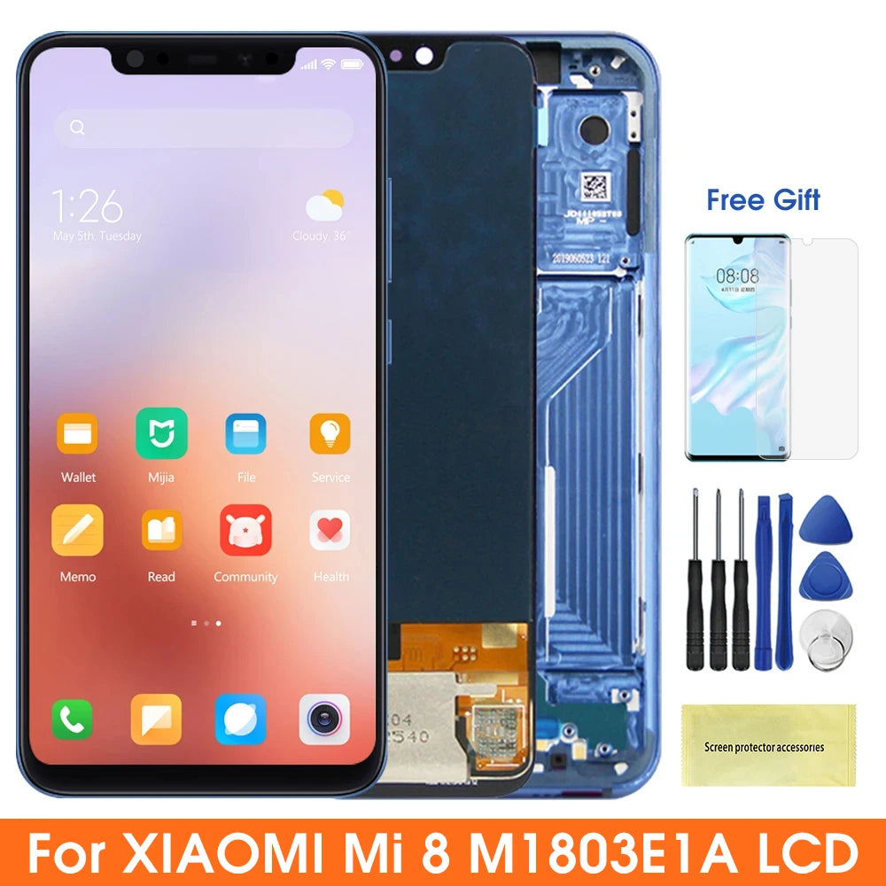 Super AMOLED Mi 8 Screen Replacement, for Xiaomi Mi 8 LCD Display Digital Touch Screen with Frame Assembly for Mi8 M1803E1A Xiaomi phone repair parts