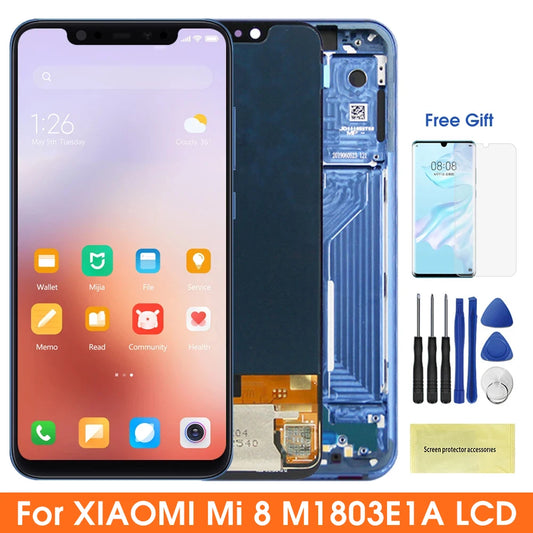 Super AMOLED Mi 8 Screen Replacement, for Xiaomi Mi 8 LCD Display Digital Touch Screen with Frame Assembly for Mi8 M1803E1A Xiaomi phone repair parts
