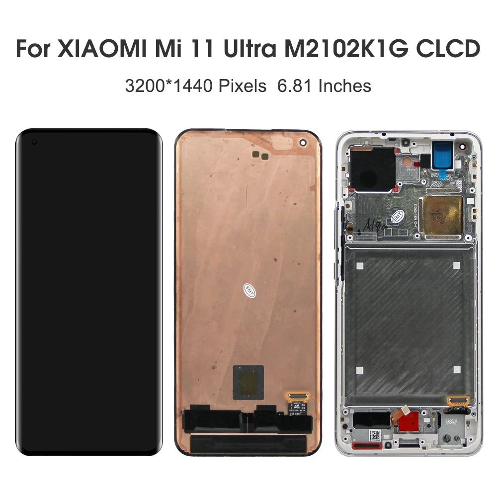 6.81" Screen for Xiaomi Mi 11 Ultra M2102K1G M2102K1C Lcd Display Digital Touch Screen with Frame for Mi11 Ultra Replacement Xiaomi phone repair parts