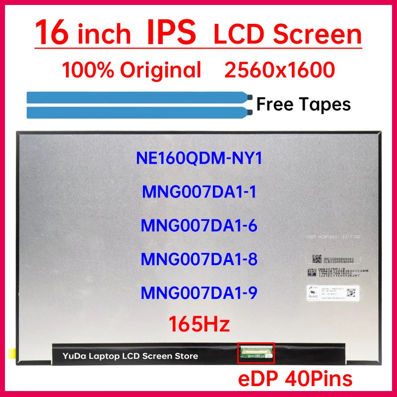 16" 165Hz LCD Screen NE160QDM-NY1 MNG007DA1-1 6 8 9 For Lenovo Legion 5 Pro-16ACH6 16ACH6H 16ITH6 16ITH6H Display Matrix Panel Lenovo laptop repair parts