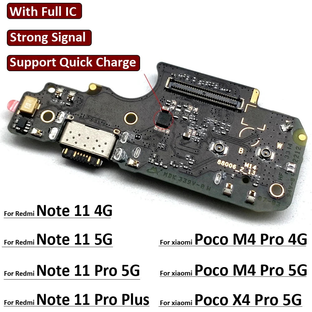 New For Xiaomi Poco X4 M4 Pro / Redmi Note 11 Pro Plus 4G 5G USB Charging Port Mic Microphone Dock Connector Board Flex Cable  Xiaomi  Xiao mi phone repair parts
