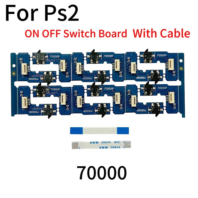 10sets/lot for PS2 Slim SCPH 70000/77000/75000 Power Switch Pcb on Off Reset Board with Flex Cable Ribbon Replacement Game console repair parts
