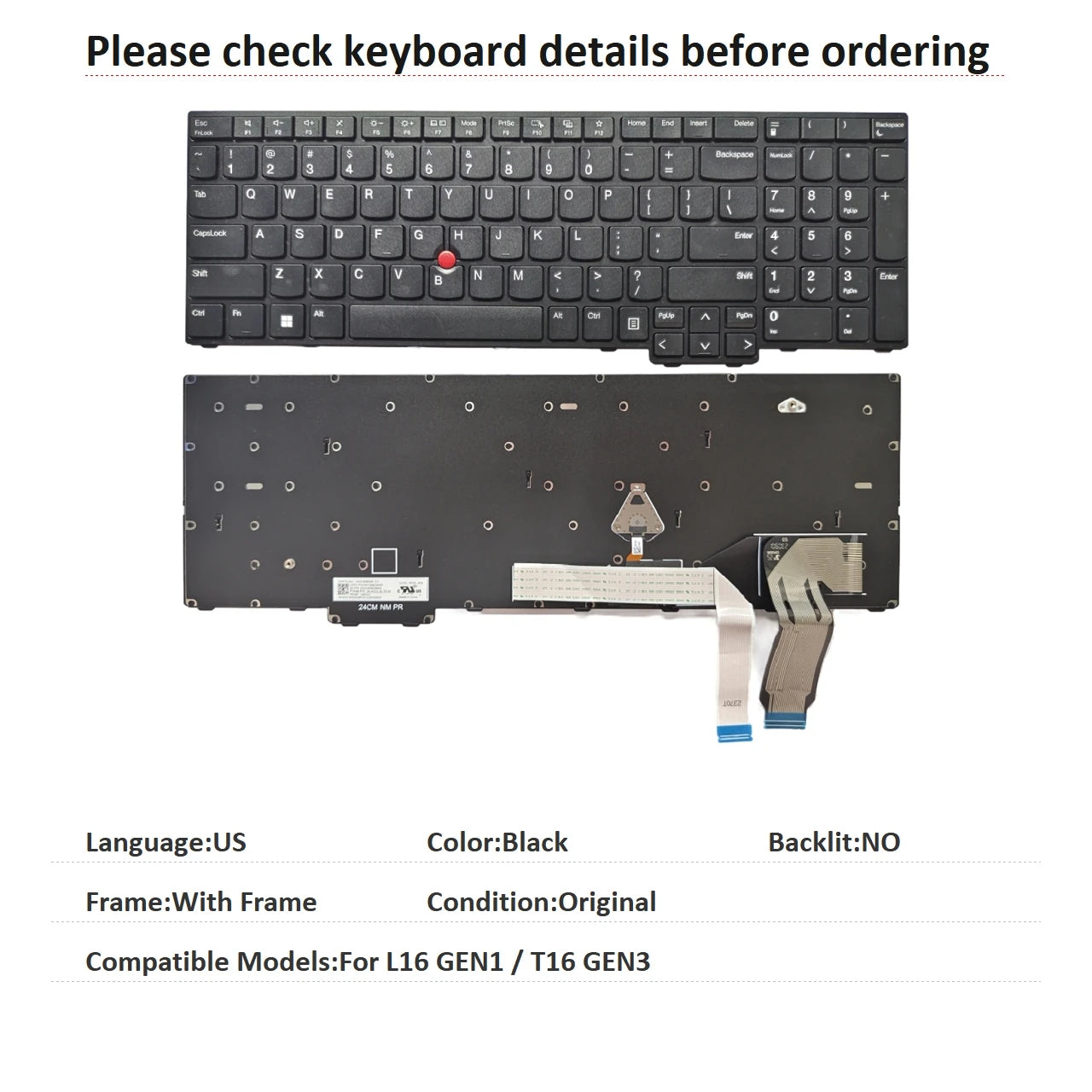 New US Language  Keyboard For Lenovo Thinkpad L16 GEN1 / T16 GEN3 Notebook PC Replacement Keyboard Lenovo laptop repair parts