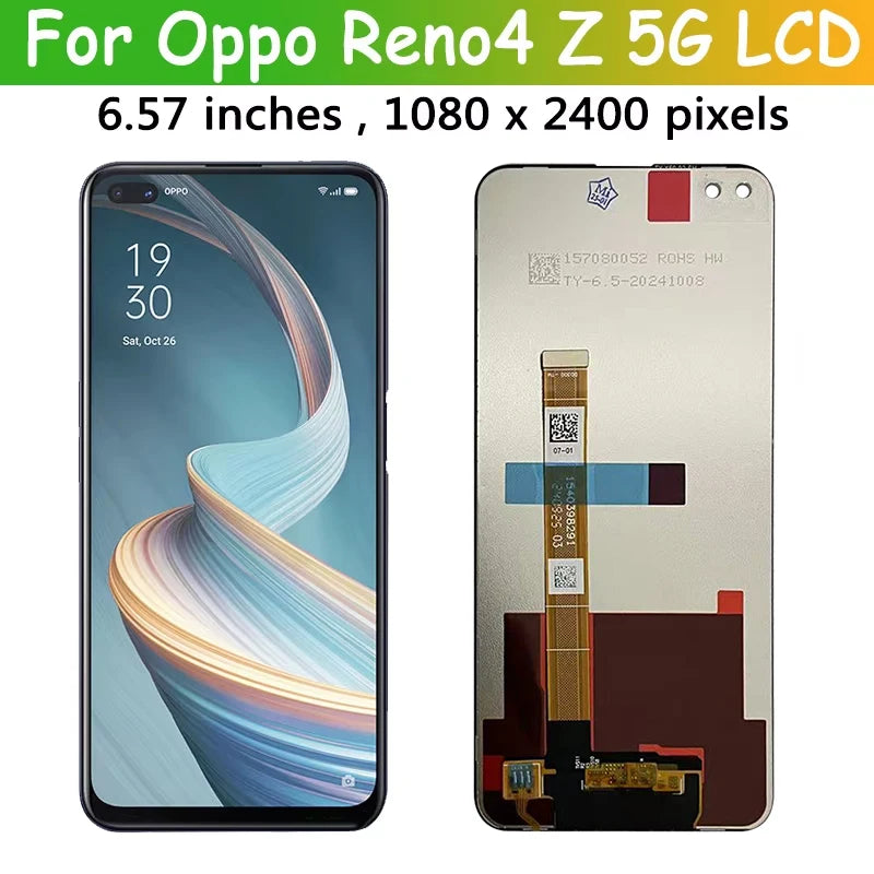 6.57"IPS LCD For Oppo Reno4 Z Reno 4Z 5G LCD CPH2065 Display Screen Frame+Touch Panel Digitizer Assembly Replacement Repair Part  Oppo phone repair parts