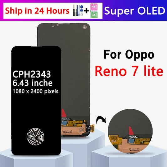 Super AMOLED For Oppo Reno7 Lite Reno 7Lite LCD CPH2343 Display Touch Screen Digitizer Assembly With Frame  Oppo phone repair parts