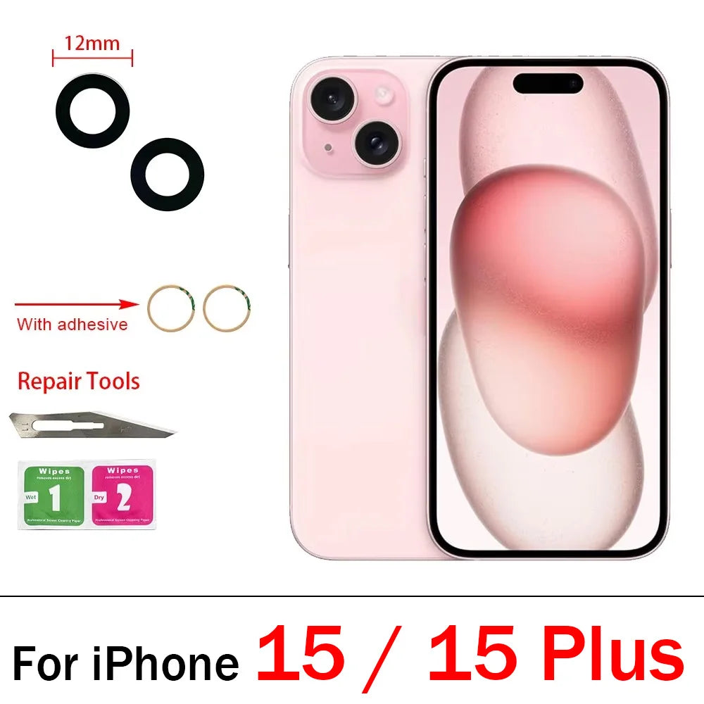 100Pcs/Lot, Rear Back Camera Glass Lens For iPhone 11 12 13 14 15 16 17 Pro Max Plus Mini With Adhesive Sticker iPhone phone repair parts