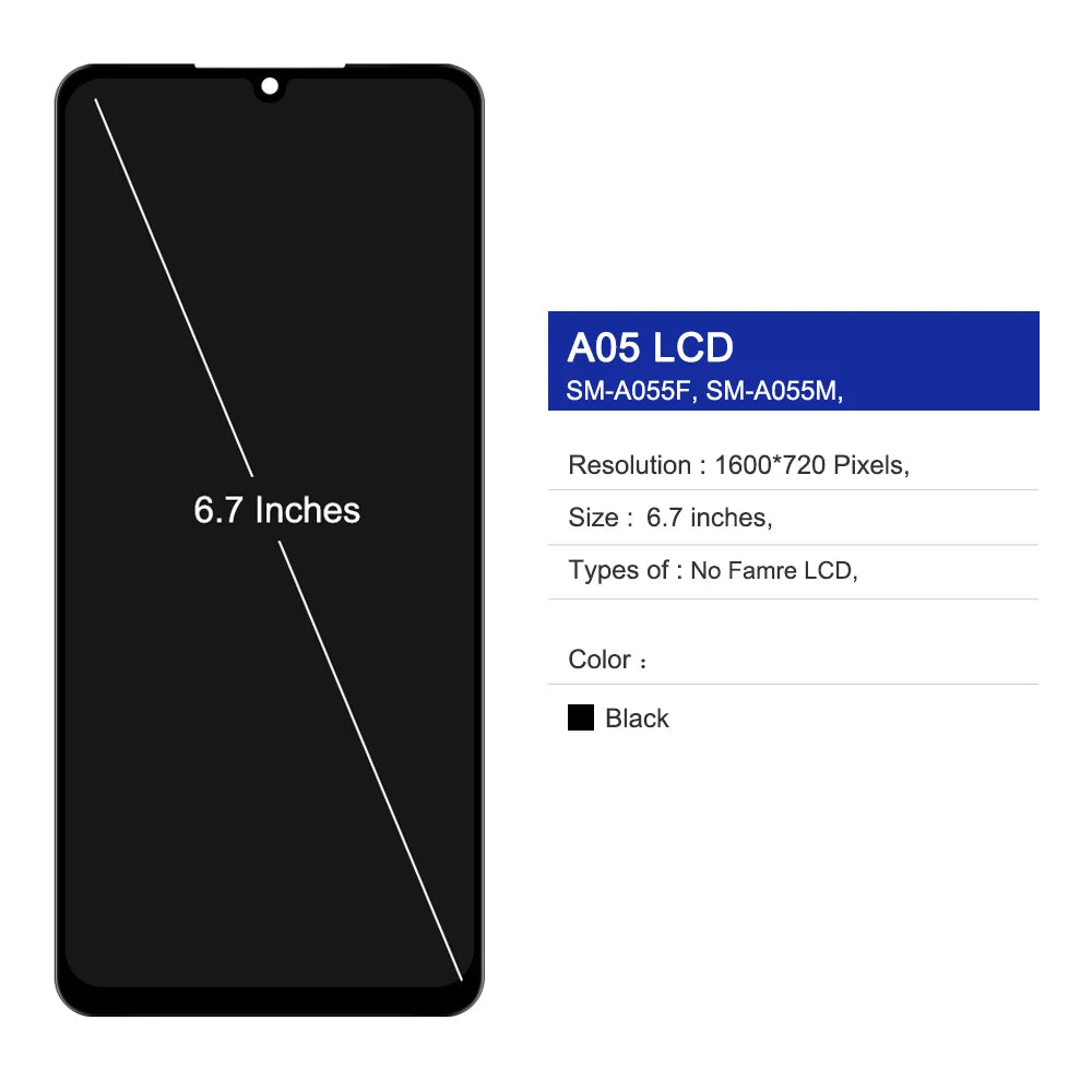 6.7" For Samsung A05 Display SM-A055F Touch Screen Digitizer Assembly For Samsung A05 LCD Display Replacement 100% Tested Samsung phone repair parts