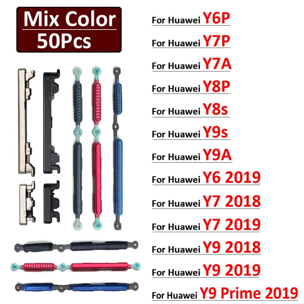 50Pcs, New For Huawei Y5P Y6P Y7P Y7A Y8s Y8P Y9s Y9A Y6 Y7 Y9 Prime 2018 2019 Power Button Volume Side Button Key Huawei phone repair parts