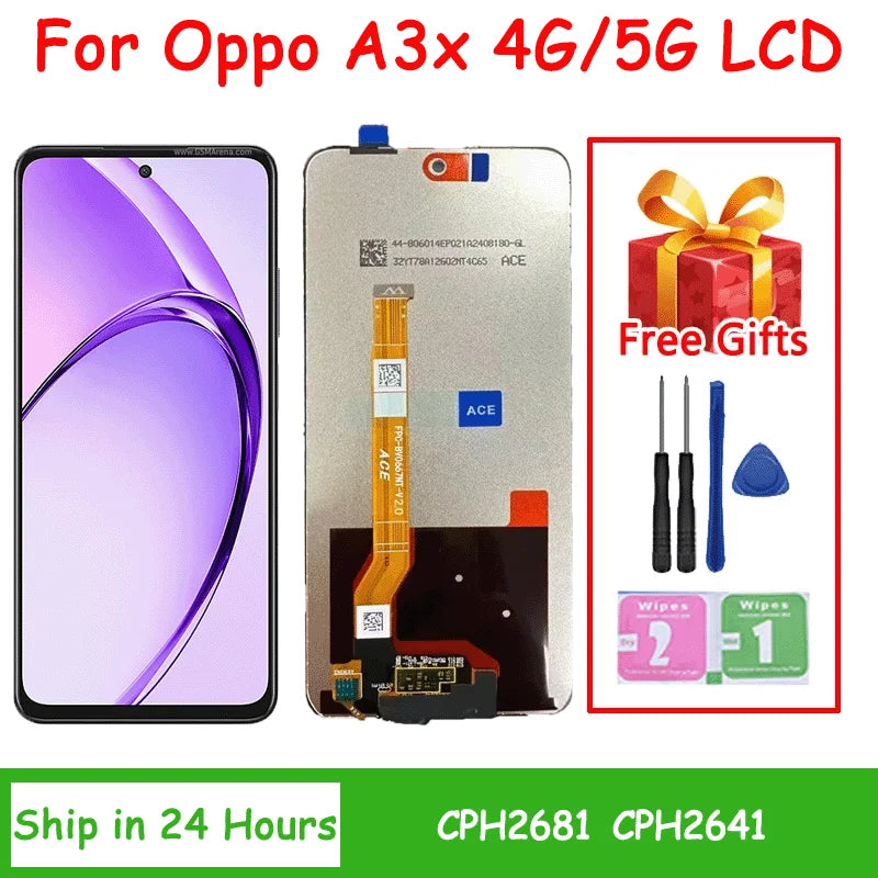 6.67”IPS LCD For Oppo A3X 4G/5G LCD Display Touch Screen Digitizer Assembly CPH2641 CPH2681 Display Replacement Oppo phone repair parts Realme phone repair parts
