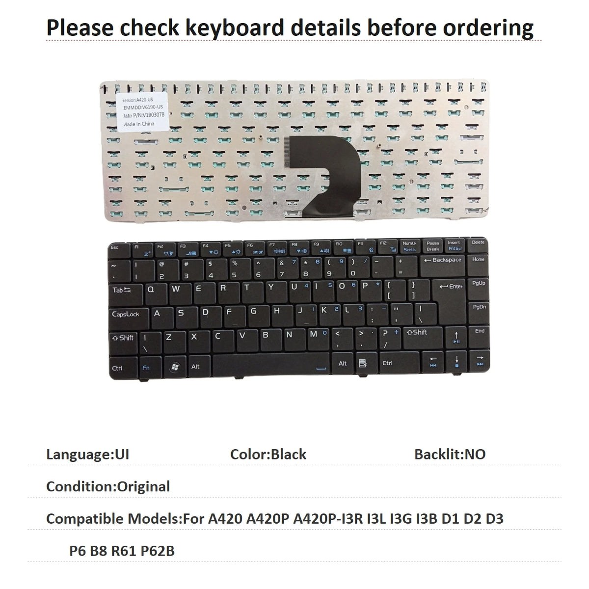 New UI Language  Keyboard For HASEE A420 A420P A420P-I3R I3L I3G I3B D1 D2 D3 P6 B8 R61 P62B Notebook PC Replacement Keyboard