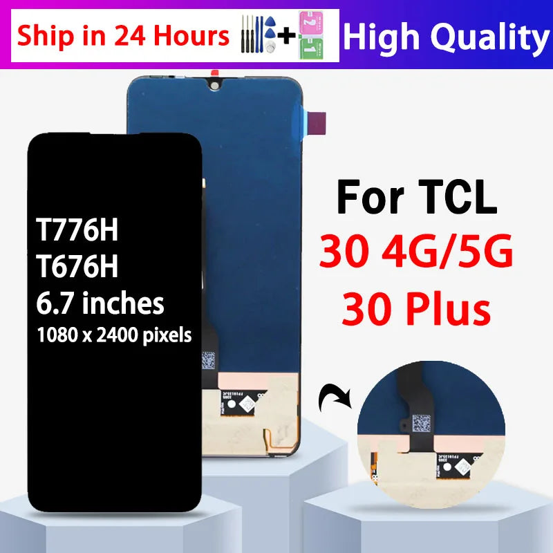 6.7"AMOLED New For TCL 30 4G 5G 30+ Plus T776H T676H T676K T676J LCD 30Plus Display Touch Screen Digitizer Assembly TCL phone repair parts