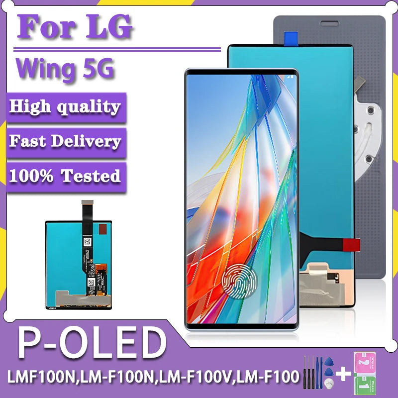 6.8"New For LG Wing 5G LCD LMF100N LM-F100N LM-F100V LM-F100 Display Big LCD Touch Screen Digitizer Wing Small LCD LG phone repair parts