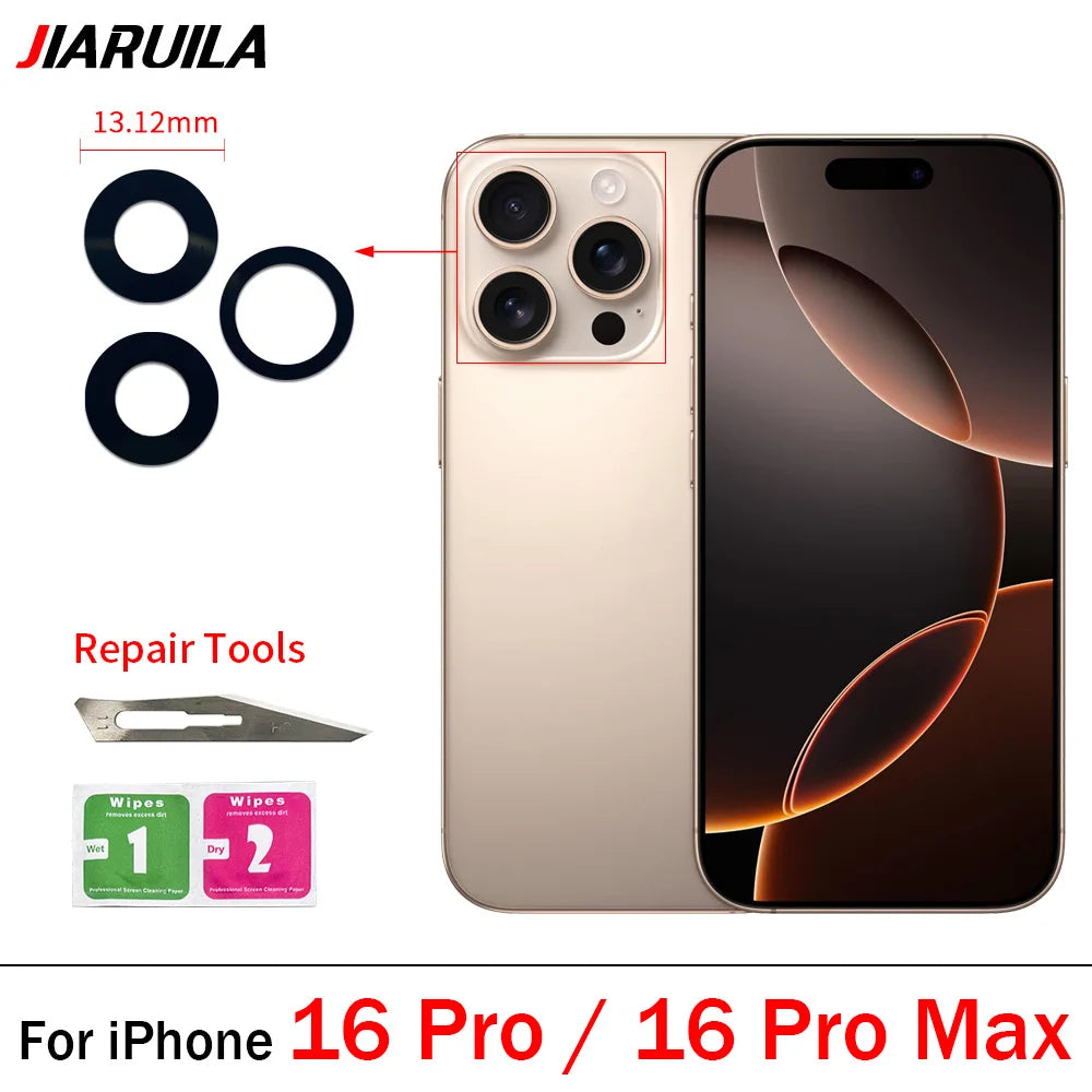 100Pcs/Lot, Rear Back Camera Glass Lens For iPhone 11 12 13 14 15 16 17 Pro Max Plus Mini With Adhesive Sticker iPhone phone repair parts