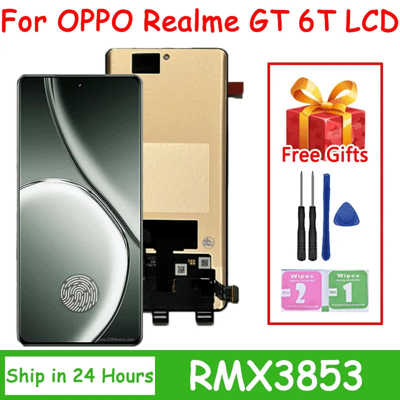 6.78“AMOLED For Realme GT 6T Lcd Display Touch Panel Screen Digitizer For Realme GT 6 T RMX3853 LCD Replacement Realme phone repair parts  Oppo phone repair parts