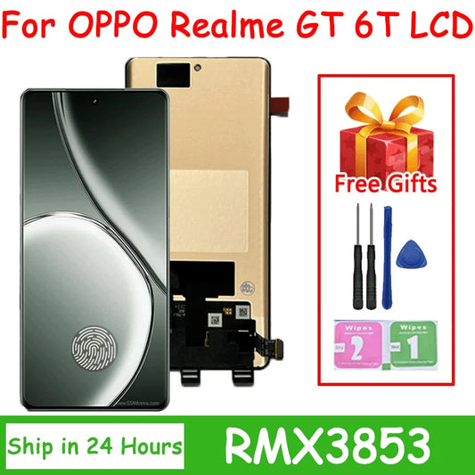 6.78“AMOLED For Realme GT 6T Lcd Display Touch Panel Screen Digitizer For Realme GT 6 T RMX3853 LCD Replacement Realme phone repair parts  Oppo phone repair parts