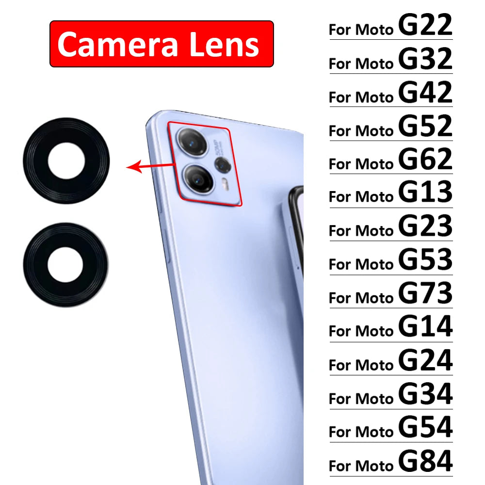 Rear Back Camera Glass Lens With Adhesive For Motorola Moto G22 G32 G42 G52 G62 G13 G23 G53 G73 G14 G24 G34 G54 G84 G04 G82 5G Motorola phone repair parts