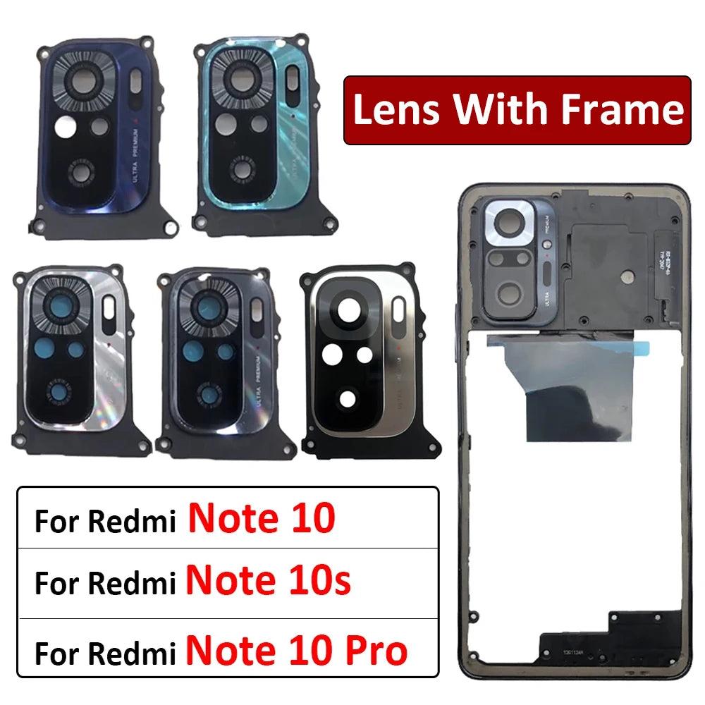New Back Rear Camera Glass Lens With Circle Cover Frame For Redmi Note 10 Note10 Pro 10S With Adhensive Redmi phone repair parts