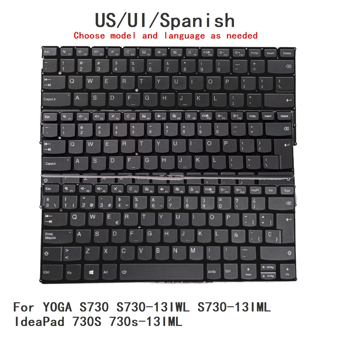 New US UI Spanish Language  Backlit Keyboard For Lenovo YOGA S730 S730-13IWL S730-13IML IdeaPad 730S 730s-13IML Lenovo laptop repair parts