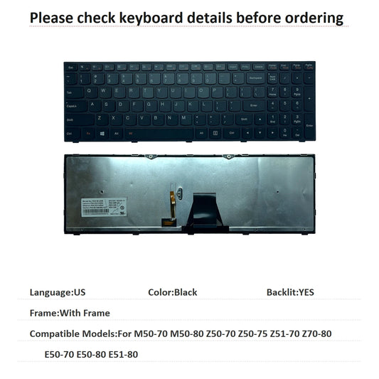 New US Language  Backlit Keyboard For Lenovo M50-70 M50-80 Z50-70 Z50-75 Z51-70 Z70-80 E50-70 E50-80 E51-80 T6G1B Lenovo laptop repair parts
