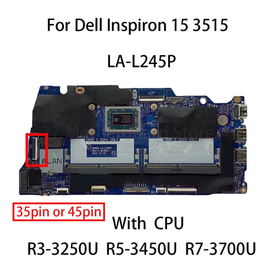 Laptop Motherboard GDM54 LA-L245P For Dell Inspiron 15 3515 With CPU R3-3250U R5-3450U R7-3700U 100% Test Dell laptop repair parts