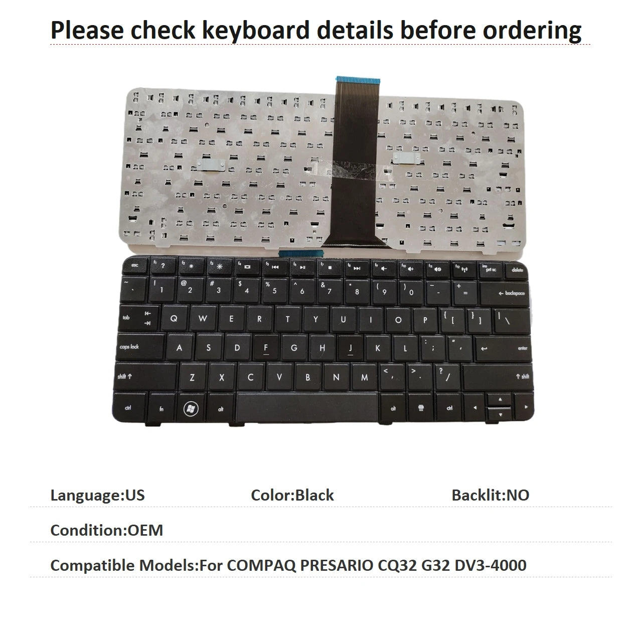 New US Spanish Language  Keyboard For HP COMPAQ PRESARIO CQ32 G32 DV3-4000 Notebook PC Replacement Keyboard  HP laptop repair parts
