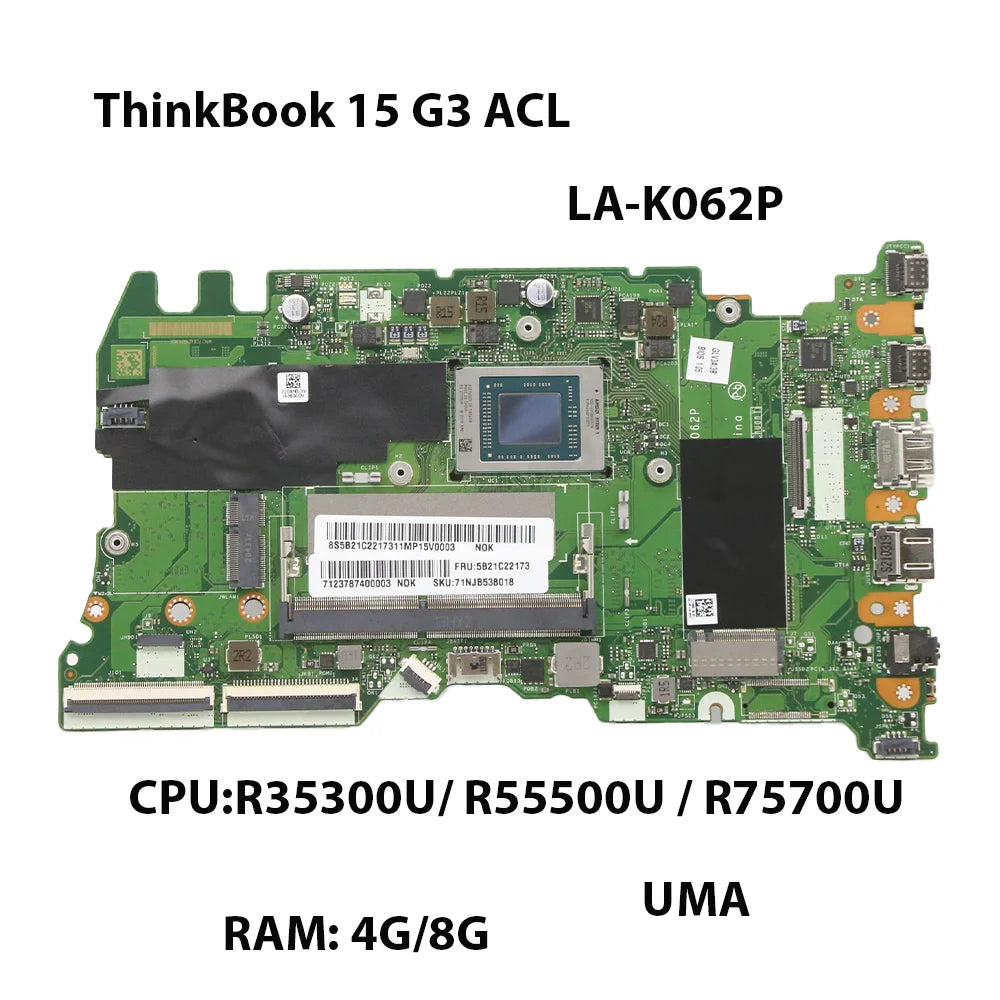 Laptop Motherboard For Lenovo ThinkBook 15 G3 ACL LA-K062P With CPU:R3-5300 R5-5500U R7-5700U RAM:4/8G FRU:5B21C22173 5B21C22222 Lenovo laptop repair parts
