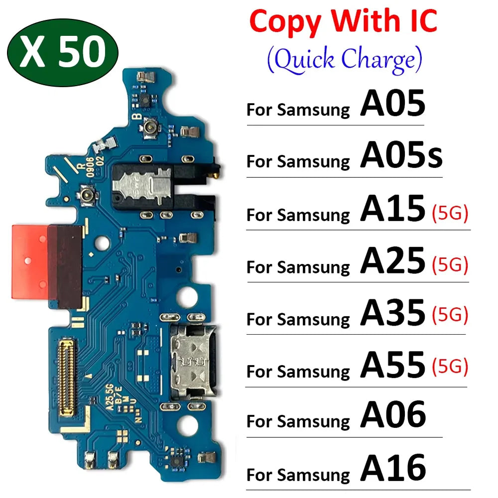 50Pcs, USB Charging Port Dock Charger Plug Connector Board Flex Cable For Samsung A05 A05s A15 A25 A35 A55 A06 A16 5G 4G Samsung phone repair parts