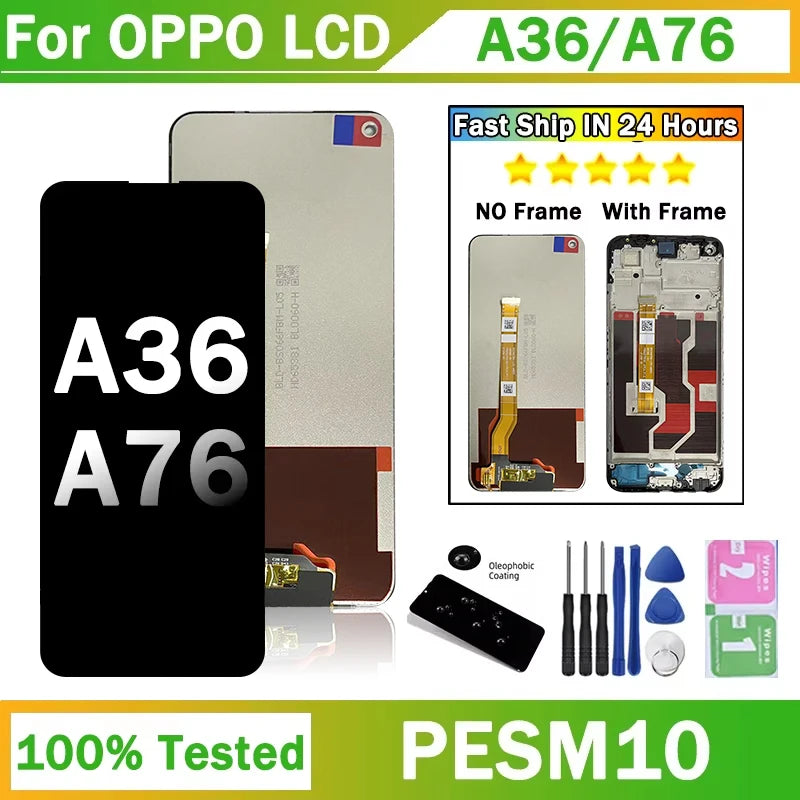 6.56"Tested Display For Oppo A36 LCD PESM10 Touch Screen Digitizer Assembly For Oppo A76 LCD CPH2375 Screen Replacement Part Oppo phone repair parts Realme phone repair parts