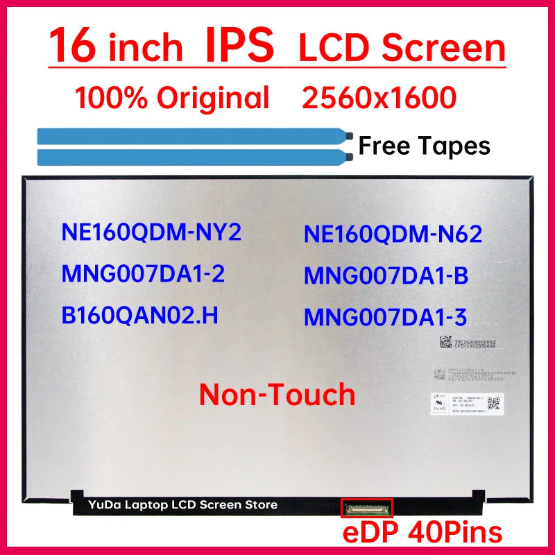 16 Inch LCD Screen NE160QDM-N62 NE160QDM-NY2 For Lenovo ideapad 5 Pro-16ACH6 16IHU6 Display Matrix Panel Replacement 2560x1600 Lenovo laptop repair parts
