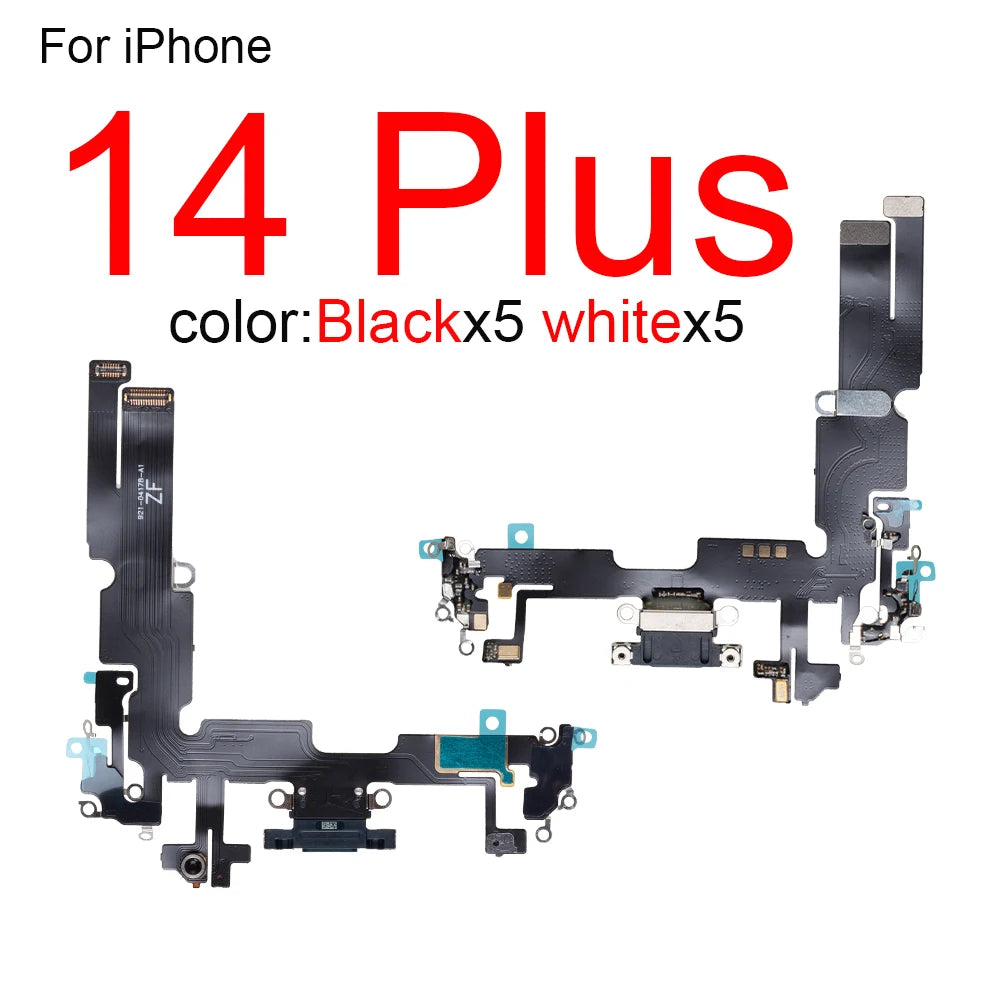 10pcs/lot Charging Port Flex Cable for iPhone 15 Plus 14 Pro Max 13 Mini 12 USB Charger Dock Connector With Microphone Ribbon Re iPhone phone repair parts