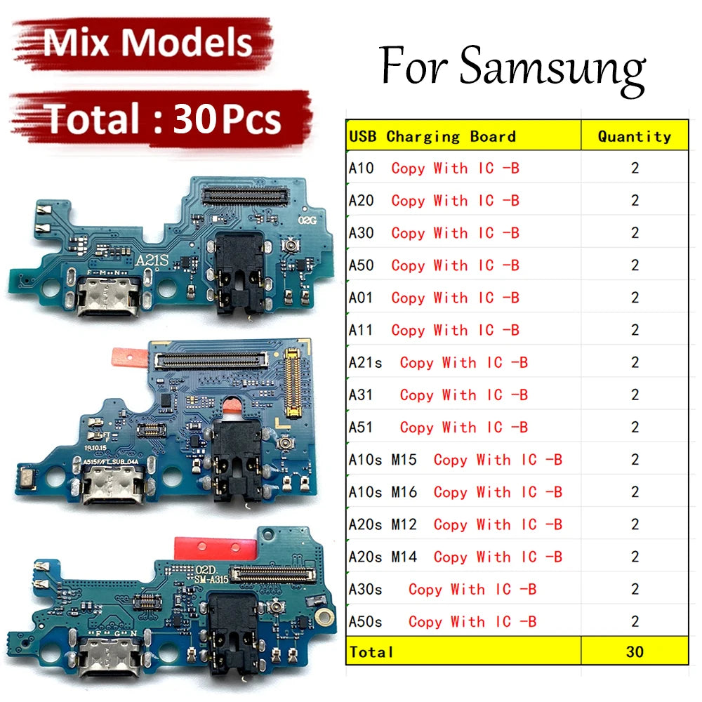 30Pcs USB Charger Charging Dock Port Connector Flex Cable For Samsung A10 A20 A30 A50 A01 A11 A21s A31 A51 A10s A20s A30s A50s Samsung phone repair parts